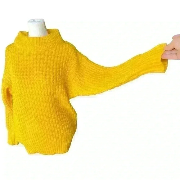 Vintage 80s One Step Up Chunky Rib Knit Bright Yellow Oversized Sweater Size S - Picture 5 of 7